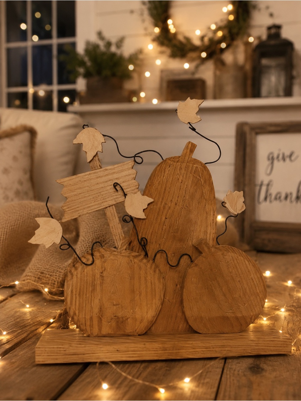 Wooden Pumpkin Trio Base Home Decor